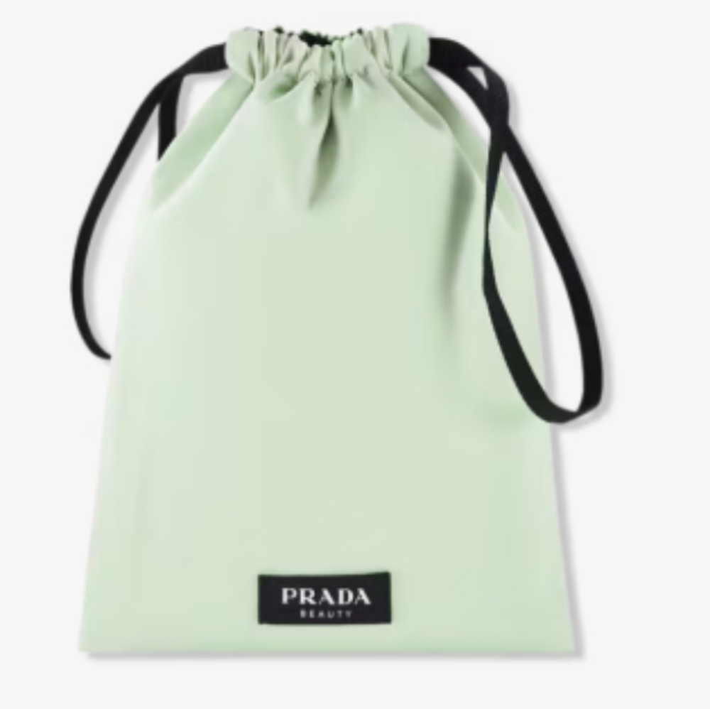 Prada beauty pouch drawstrings green new with tags and duster
